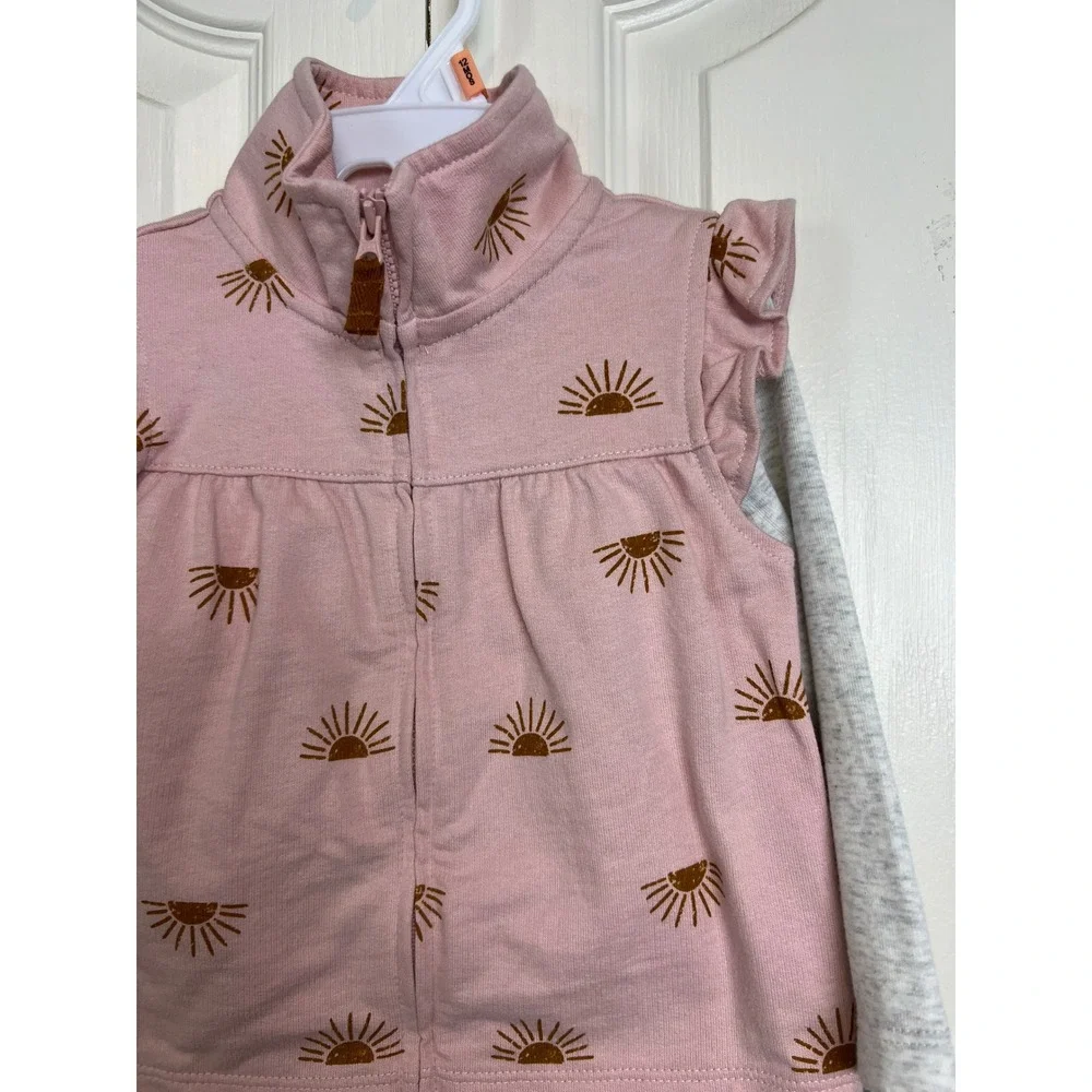 Carter's 2-Piece Vest Set Baby Girl 12M Pink  Print Ruffle Bodysuit Outfit G05